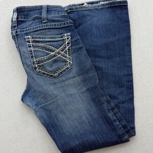 Ariat REAL Denim Jeans Womens 31R Blue Bootcut Thick Stitch Embroidered Western